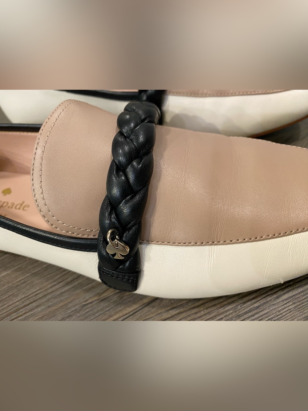 kate spade Mable Two-Tone Cream & Beige Braided Strap Loafers - Picture 2 of 9